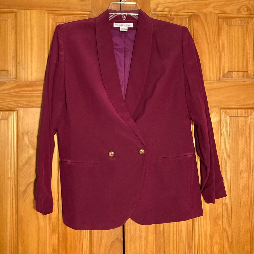 NWOT David Hollis Vintage 80s 100% Silk Blazer Wine Red Size 8P